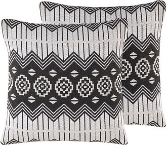 Beliani Conjunto De 2 Cojines Decorativos Blanco Y Negro Algod&oacute;n 45 X 45 Cm Fundas Extra&iacute;bles Relleno De Poli&eacute;ster Cardak