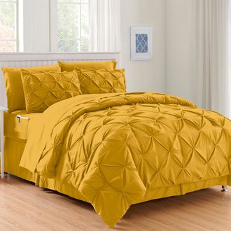 Elegant Comfort 8-pc Pintuck Pinch Comforter Set - Includes 4-pc Sheet Set With Sided Storage Pocket