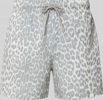 Jack & Jones Jack & Jones Regular Fit Badeshorts mit Allover-Animal-Print Modell Maui in Hellgrau, Gr&ouml;&szlig;e XXL