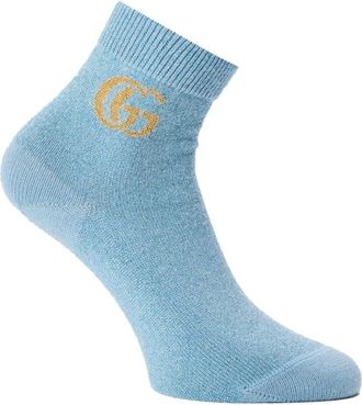 Gucci GG Monogram Kasjmier Enkelsokken - Dames - Sokken - Blauw - M - Kasjmier - Ondergoed