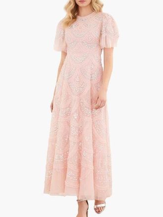 Needle & Thread Carmen Ruffle Maxi Dress in Petal Pink at Nordstrom, Size 12