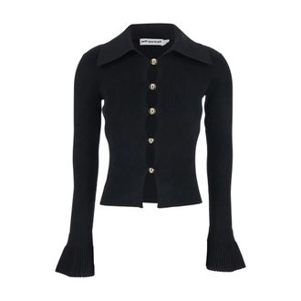 Self Portrait Cardigans, female, Black, Size: XS Dress with Oversized Collar and Ribbed Design