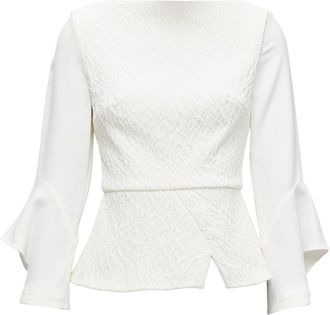 Roland Mouret Richardson Textured Crepe Ruffle Cuff Peplum Top