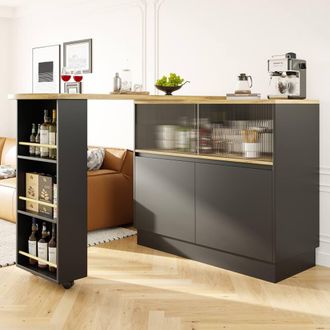 Merax Swivel / Rotating Breakfast Bar Table with Storage Cabinet in Black