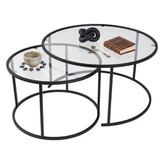 Dmora Mesa De Sal&oacute;n Telti, Modular, Forma Redonda, Tablero De Vidrio, 80x80x43h Cm Negra
