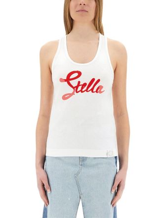Stella McCartney White Logo Scoop Neck Top