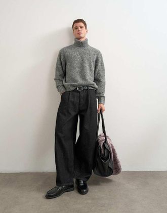 Topman maglione lavorato a maglia testurizzato dolcevita vestibilit&agrave; comoda color antracite-Grigio