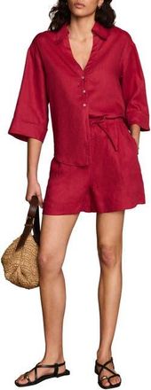Mint Velvet Linen Short Sleeve Resort Shirt in Red at Nordstrom, Size X-Small