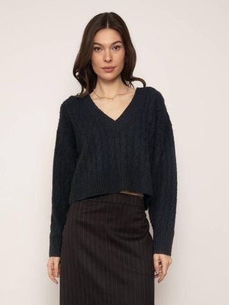 Central Park West Yorke Cable Crop Vneck in Black at Nordstrom, Size Medium