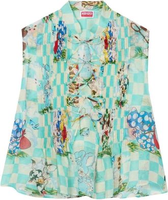 Kenzo Cartoon Mouwloze Top - Dames - Blouses - Veelkleurig - XS - Linnen - Overhemden