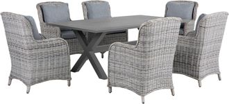 Beliani Conjunto De Comedor De Jard&iacute;n Gris De Rat&aacute;n Sint&eacute;tico Con Mesa Y 6 Sillas Con Cojines Grises Cascais