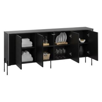 Dmora Aparador Laion, Aparador De Sal&oacute;n Con Cuatro Puertas Batientes, Elevado Del Suelo, 190x40 H80 Cm, Negro