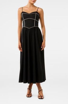 Ever New Gemma Contrast Piping Cotton Midi Dress in Black/White at Nordstrom Rack, Size 2