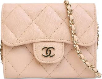Chanel 2021 CC gewatteerde Caviar Card Holder on Chain Flap crossbodytas - Bruin