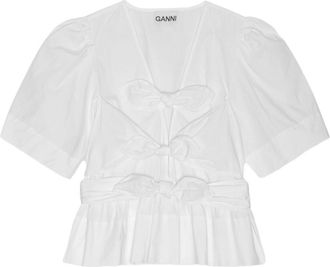 Ganni White Tie Bands Cotton Top