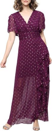 S.L. Fashions Short Sleeve Foil Dot Chiffon Gown in Italian Plum at Nordstrom, Size 12