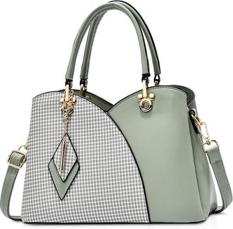 Nicole & Doris Elegant Womens Handbag with Multiple Pockets, Shoulder Bags Made of PU Leather, Handbag, Checked Shoulder Bag with Pendant, Green, L, casual