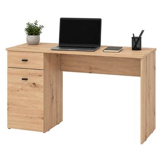 Dmora Escritorio Porven, Un Caj&oacute;n, 2 Estantes, Una Puerta, 140x50x77h Cm Roble Marr&oacute;n Nodoso