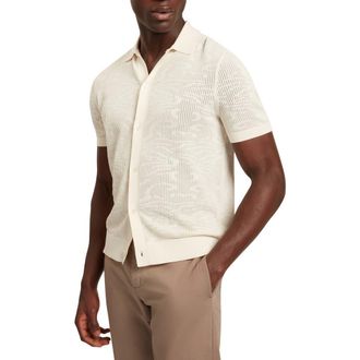 Ted Baker Jorien Short Sleeve Jacquard Knit Button-Up Shirt in Ecru at Nordstrom, Size 4