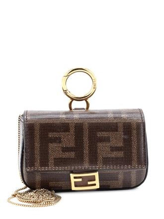 Fendi Chain Baguette Charm Bag Zucca Coated Canvas Nano crossbody bag - Brown