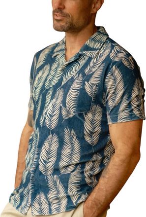 Grayers Riviera Terry Button Shirt In Navy Leaf