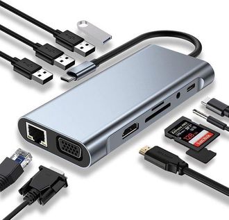 No Brand Estaci&oacute;n De Acoplamiento - Hub Usb-c - 11 En 1 Con Hdmi 4k Y Ethernet Gigabit Rj45 - 1 Pieza - Para Usuarios De Port&aacute;tiles + Negro