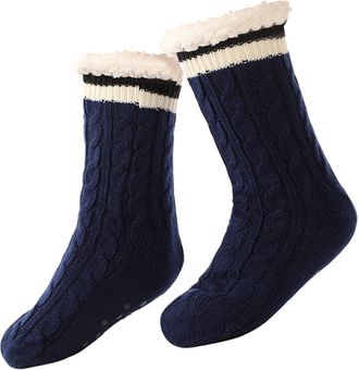 Generic Cashmere Slipper House Socks Women Slippers | Ladies Soft Socks Fuzzy Winter Home Socks | Stylish Indoor Floor Socks, Non-Slip Slippers, Cal, dark blu