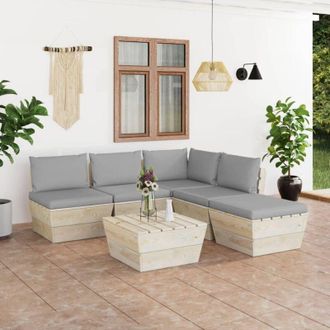 vidaXL Muebles De Jard&iacute;n De Palets 6 Piezas Y Cojines Madera De Abeto Vidaxl