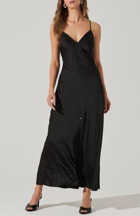 ASTR the Label Bonney Rhinestone Embelished Satin Maxi Dress in Black at Nordstrom Rack, Size X-Large