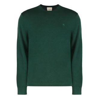 Calvin Klein Round-neck Knitwear, male, Green, Size: 2XL Soft Wool Sweater with Round Neck
