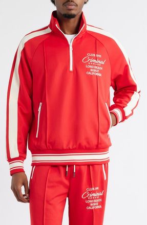 Criminal Damage Pintuck Half Zip Track Top in Red/ecru at Nordstrom, Size Xx-Large