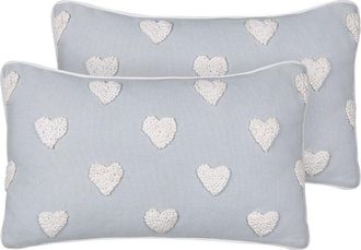Beliani Conjunto De 2 Cojines De Algod&oacute;n Estampado Bordado Corazones 30 X 50 Cm Gris Gazania