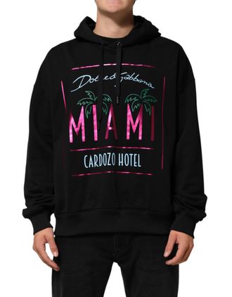 Dolce & Gabbana Black Printed Hooded Men Sweatshirt Mens Sweater
