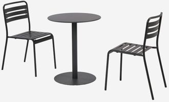 Sweeek Mesa De Jard&iacute;n Bistr&oacute; Redonda De Acero Con 2 Sillas