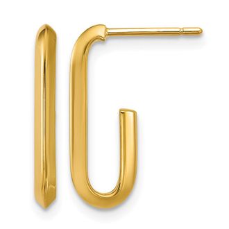 Diamond2Deal 14K Yellow Gold Knife Edge Oval J- Shape Hoop Earrings