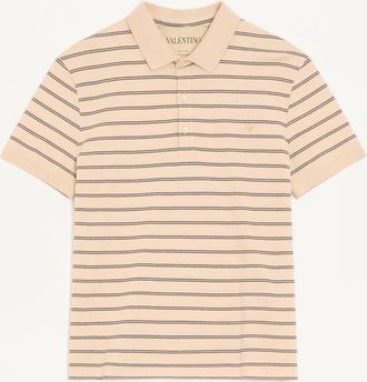 Valentino Valentino cotton pique polo shirt with VGold stripes Man BEIGE/NAVY 3XL