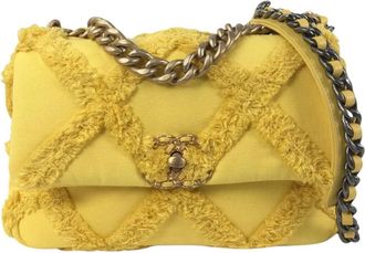 Chanel Pre-owned Medium 19 Canvas Flap - Dames - Vintage Schoudertas - Geel - ONE Size - Leer - Vintage