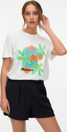 Vero Moda Kurzarmshirt VERO MODA VMBETA METTE SS TOP BOX JRS GA, Damen, Gr. S, weiss (snow wei&szlig; print:monaco), Jersey, Obermaterial: 100% Baumwolle, bedruckt, l