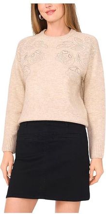 Vince Camuto Embellish Long Sleeve Crew Neck Womens Sweater Oatmeal : XL, Acrylic/Polyester/Spandex
