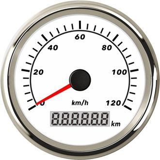 OEM Veloc&iacute;metro Gps De 85 Mm 0-120 Km/h Para Barco Con Retroiluminaci&oacute;n Roja (0-120 Km/h, Blanco + Acero Inoxidable)