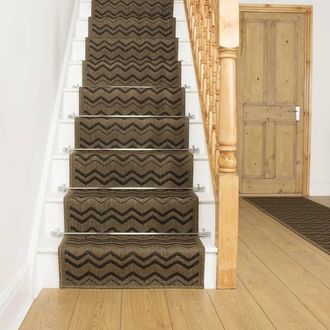 Runrug Stair Runner Carpet - Durable, Non-Slip, 7mm - Chevron in Dark Brown | Size: 80 cm x 480 cm