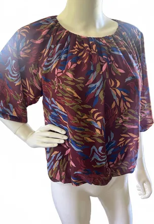 THML Clothing Womens Puff Sleeve Print Blouse In Burgundy
