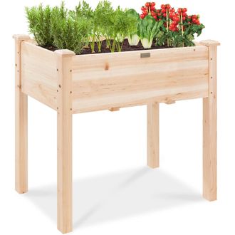 Best Choice Products 34x18x30in Raised Garden Bed, Elevated Wood Planter Box for Kids, Patio w/ Bed Liner