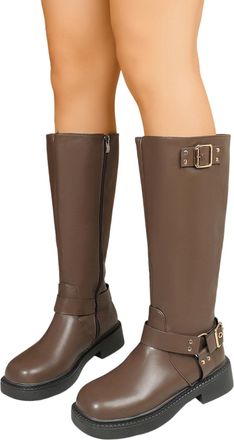 Generic 2026 Foreign Trade Fall and Winter Womens Boots Cowboy Chunky Heel Low High (Khaki, 4.5)