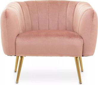 Premier Housewares Interiors by Premier Pink Velvet Chair with Gold Finish Legs, Back & Armrest Dining Chair, Easy to Clean Armchair