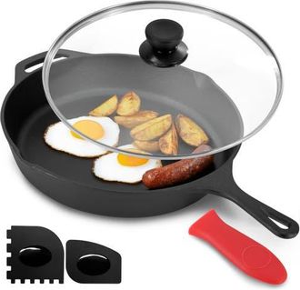 MegaChef 12 Inch Pre-Seasoned Cast Iron Skillet with Tempered Glass Lid in Black at Nordstrom