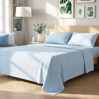 KASANOVA Completo letto matrimoniale foglie azzurro