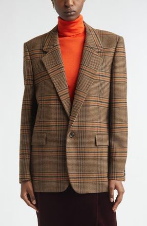 Saint Laurent Prince of Wales Plaid Wool Blazer in Marron/Beige/Roux at Nordstrom, Size 10 Us