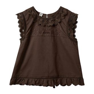 The Garment Blouses, female, Brown, Size: XS Cotton Top with Lace Inserts