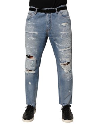 Dolce & Gabbana Mens Distressed Ripped Denim Jeans Blue Cotton